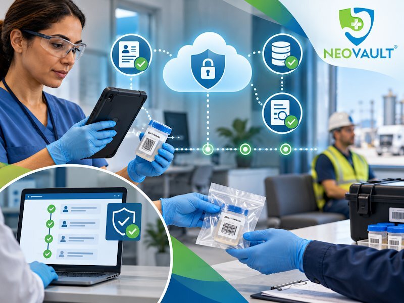 Digital specimen handoff with barcode and secure audit trail