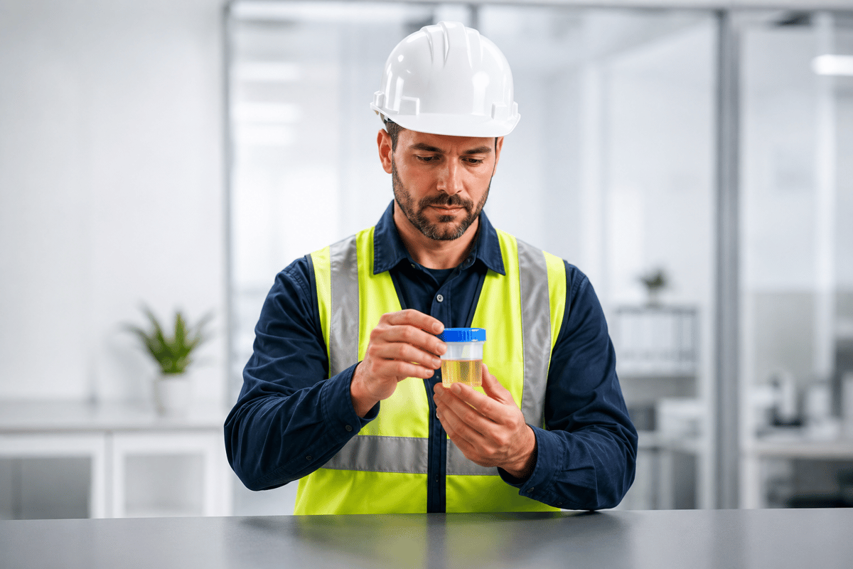 Employee conducting a workplace drug test in Australia.