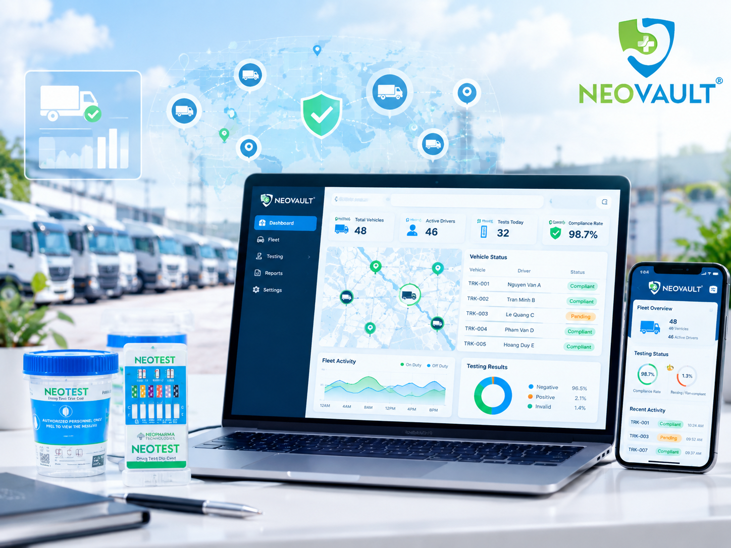 NEOVAULT IRM dashboard displaying real time fleet data