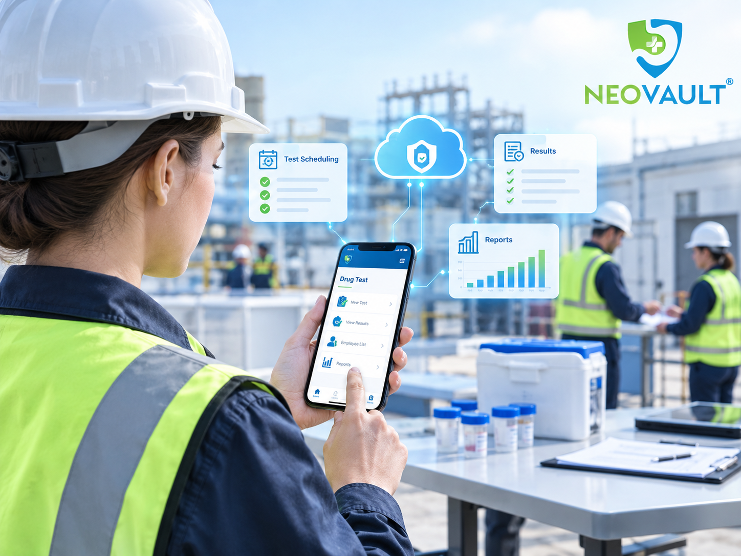 Safety manager using a mobile app for paperless drug testing